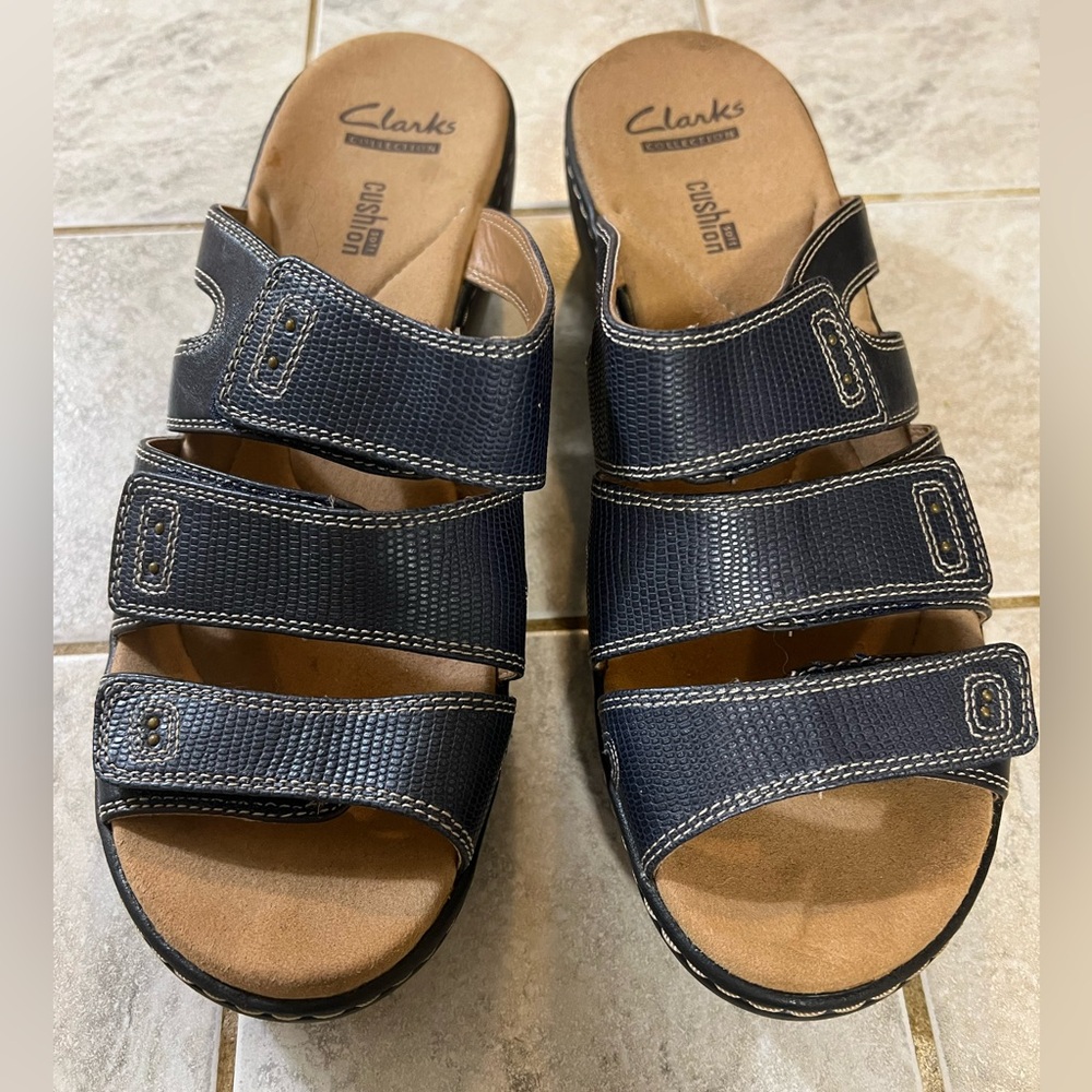 Clarks Delana Damir leather adjustable straps Wedge Sandals Slip on US 9M EU 40